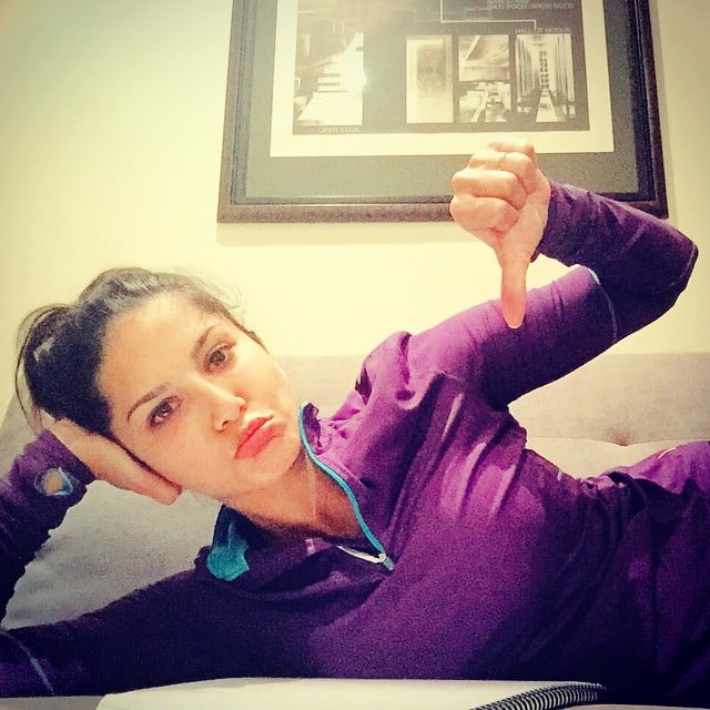 sunny leone - Booooo....bored!! But my iPhone 6 has a selfie timer...cool lol -instagram