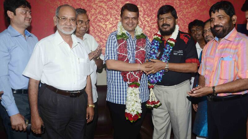File Photo: Devendra Fadnavis With RPI Leader Ramdas Athavale.