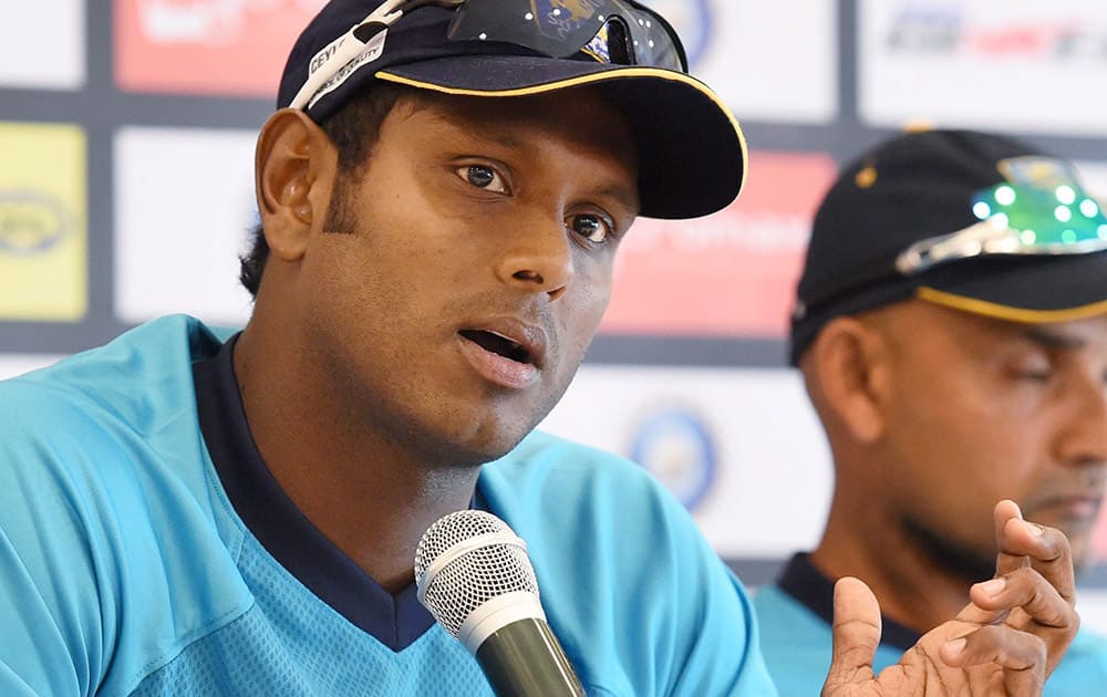 Sri Lankan Captain Angelo Mathews addresses press conference ahead of the Micromax Cup between India and Sri Lanka, in Mumbai.