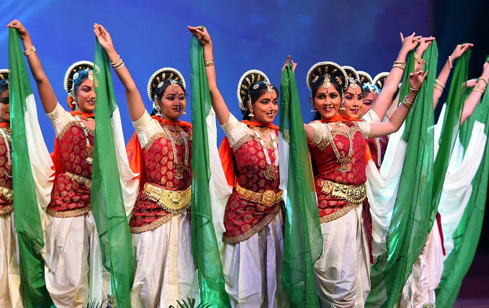 New Delhi: Girls perform during the 50th Anniversary of 1965 War Celebration, in New Delhi.