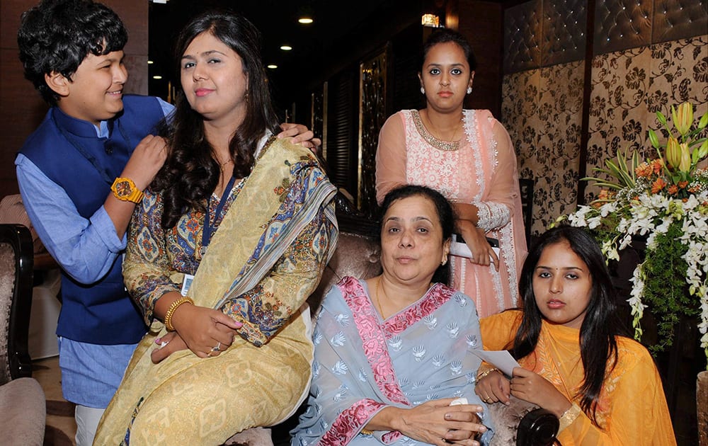 Newly sworn in Minister Pankaja Munde with her mother Pradnya Munde and other family members during Maharashtra swearing in ceremony at Wankhede Stadium.