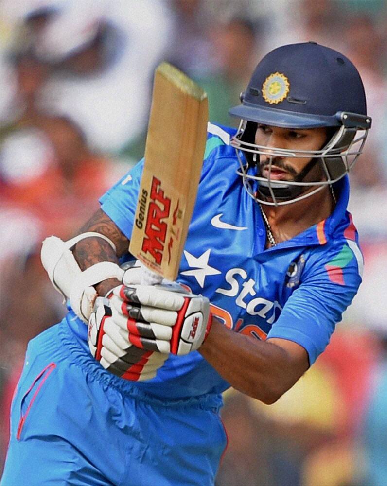 Indian batsman Shikhar Dhawan plays a shot during 1st ODI against Sri Lanka.