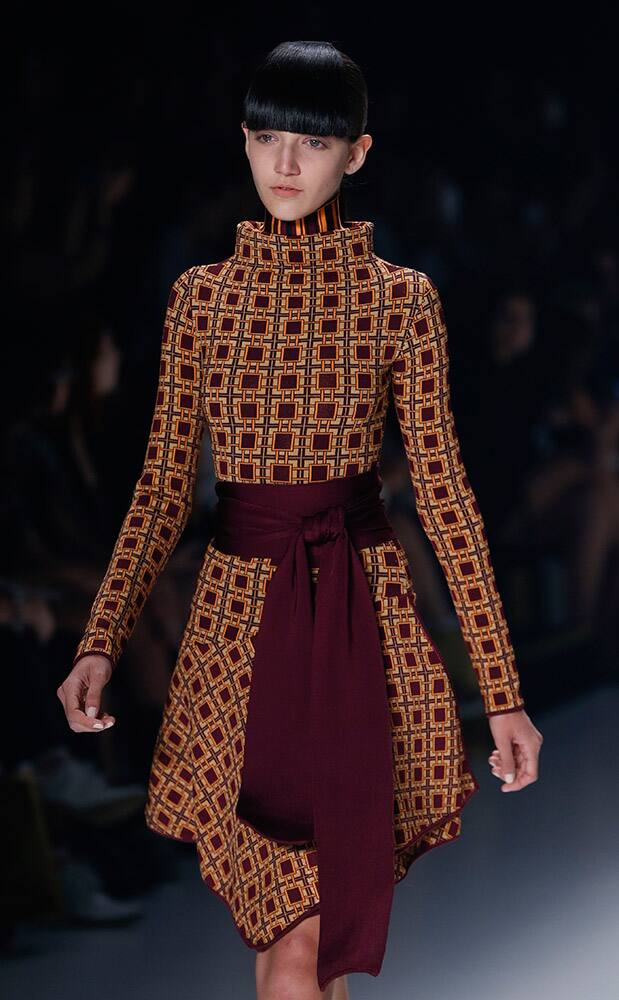 A model wears a creation from the Lolitta Winter collection during Sao Paulo Fashion Week.