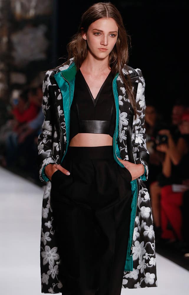 A model wears a creation from the Colcci Winter collection during the Sao Paulo Fashion Week.