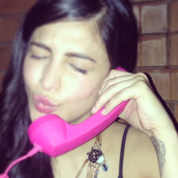 shruti haasan Pink phone receiver, Must be the man of my dreams calling me :);):p #pink #bestdiwalipresent  #fun… -instagram