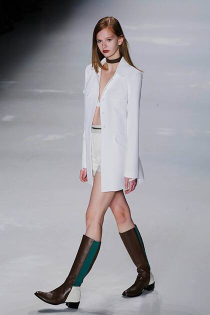 A model wears a creation from the Gloria Coelho Winter collection during the Sao Paulo Fashion Week in Sao Paulo, Brazil.