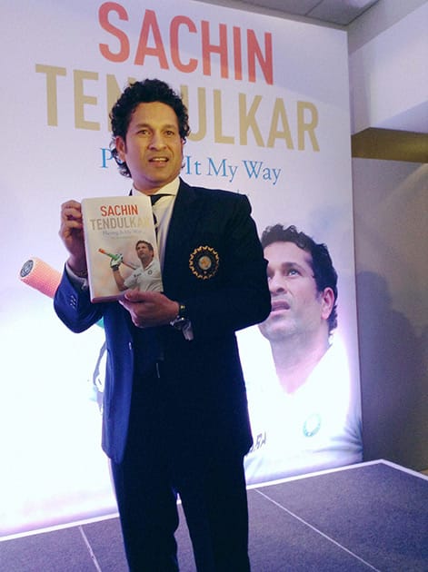 Cricket legend Sachin Tendulkar during the launch of his autobiography Playing It My way at the Lords Cricket Ground in London.