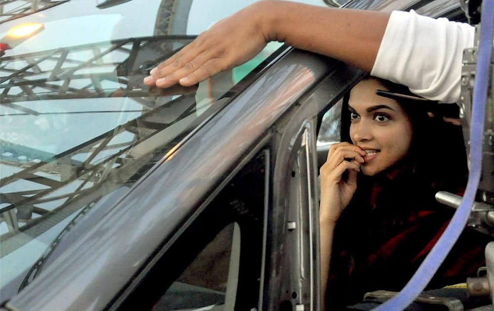 Bollywood actress Deepika Padukone during the shooting of her upcoming film Piku in Kolkata.