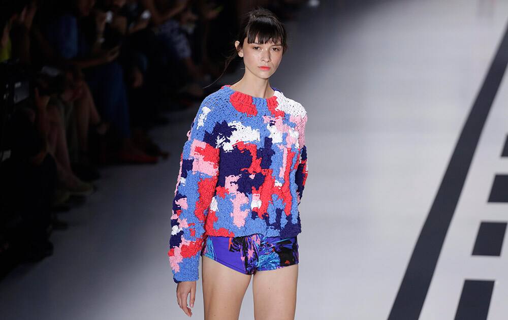 A model wears a creation from the 2nd Floor Winter collection during the Sao Paulo Fashion Week in Sao Paulo, Brazil