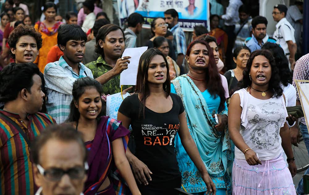Sex workers walk in a rally demanding prostitution be made legal, in Kolkata.