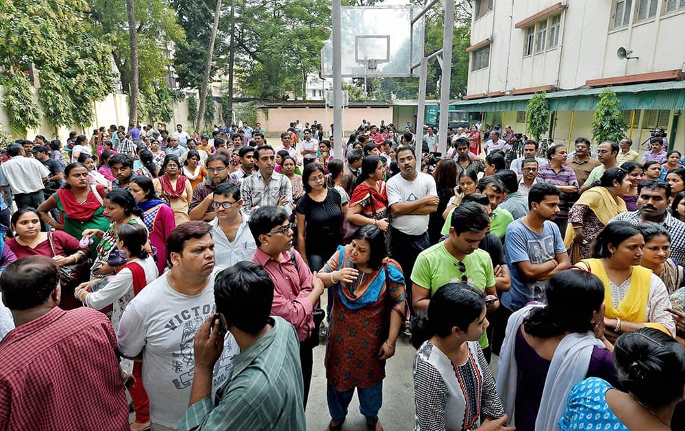 Angry parents agitating inside the G.D.Birla centre for education after a class I girl was allegedly molested, in Kolkata.