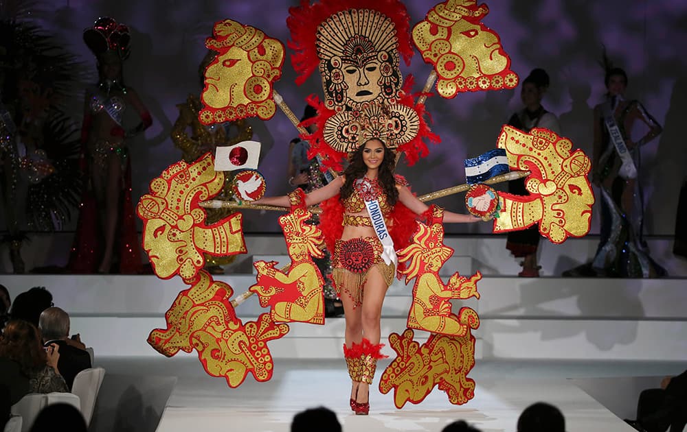 ss Honduras Monica Brocato displays the traditional consume during the Miss International Beauty Pageant in Tokyo.
