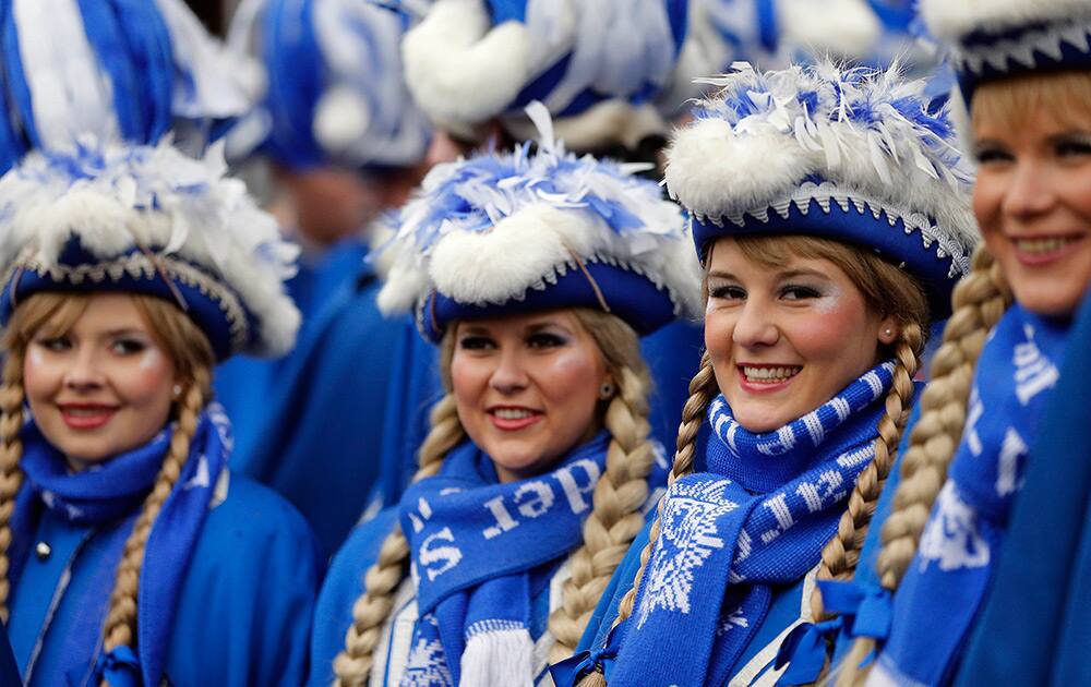 Fools celebrate in the streets of downtown Duesseldorf, Germany after the symbolic awakening of carnival. November 11, 11:11 o'clock is the traditional start of the carnival season in Germany that ends with the street carnival parades on Rose Monday.