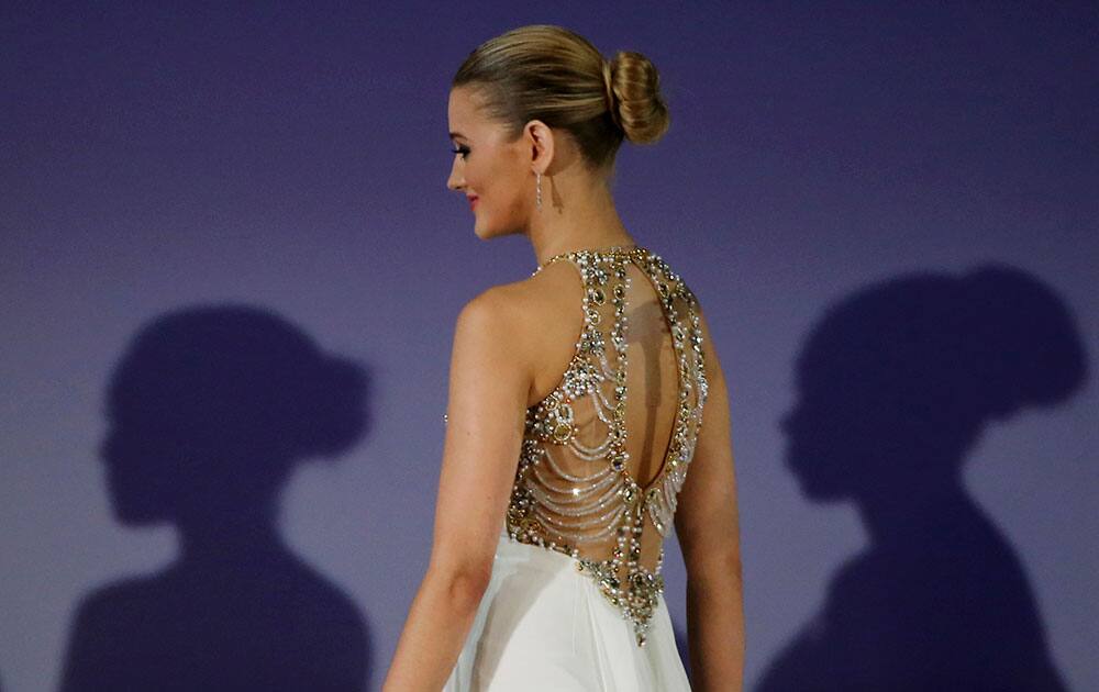 Miss Great Britain Victoria Charlotte Tooby competes during the final of Miss International Beauty Pageant in Tokyo.