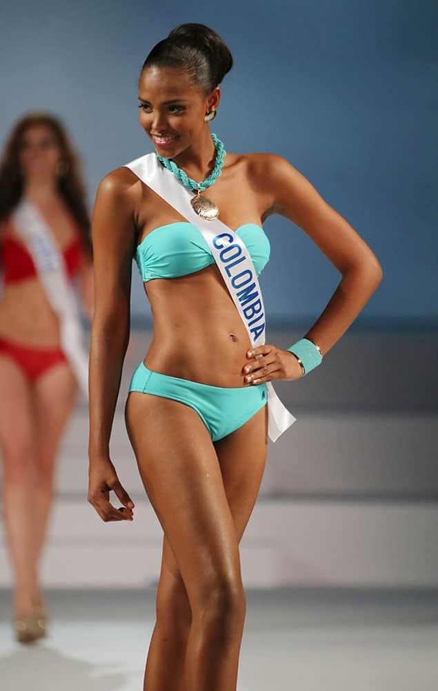 Miss Colombia Zuleika Suarez poses in the swimsuit competition during the final of Miss International Beauty Pageant in Tokyo.