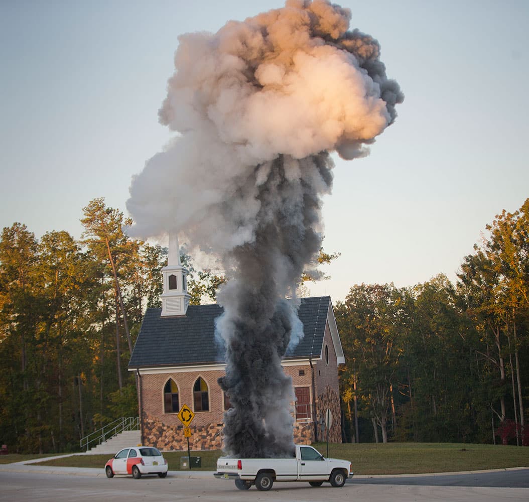 A truck with an explosive is detonated on a street during a US Diplomatic Security Service High Threat training program held at a mock town named Erehwon, 