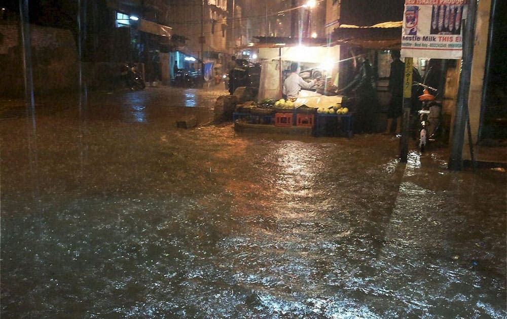  Flooded streets after heavy rains in Hyderabad.