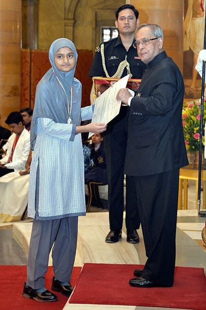 President Pranab Mukherjee during the presentation of National Awards for exceptional children achievers on Childrens Day at Rashtrapati Bhavan in New Delhi.