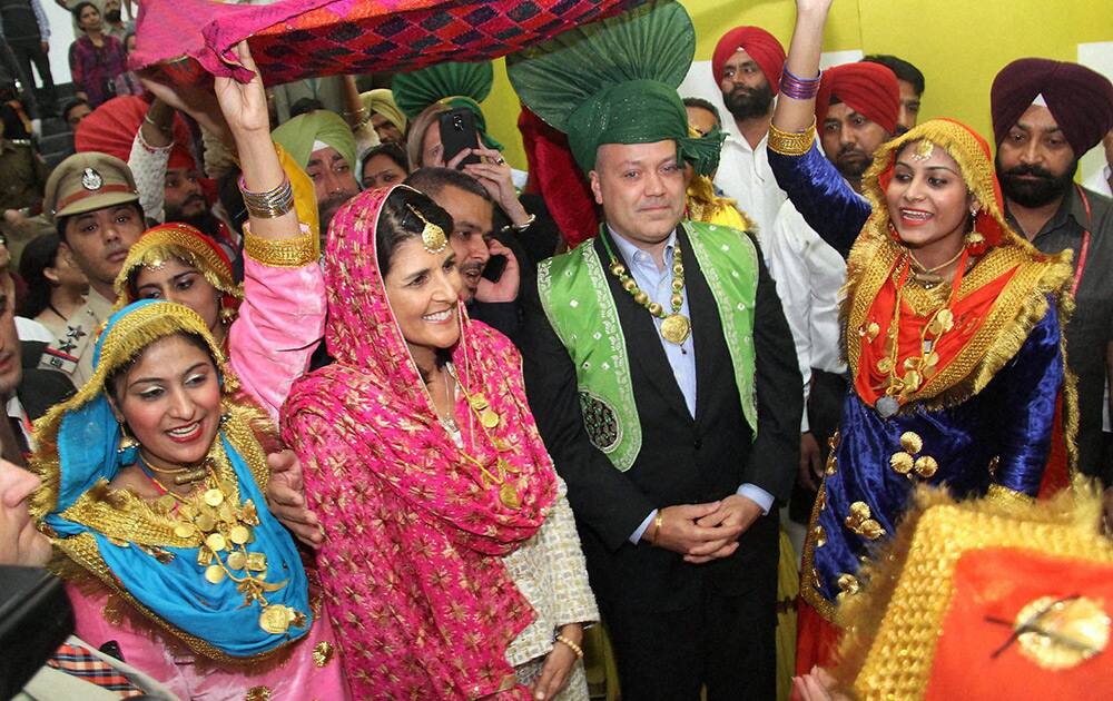 Indian-American Governor of South Carolina Nikki Haley during the inauguration of Global Science Conference EBAS 2014 at Lovely Professional University in Jalandhar.