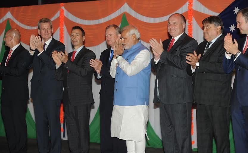 PM Shri @narendramodi greeting the gathering in the Community Reception at Allphones Arena, Sydney -twitter