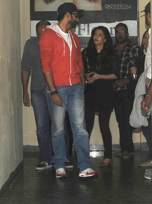 Aishwarya and Abhishek Bachchan were present at PVR Juhu on Monday evening,  with directors Ashutosh Gowariker and Apurva Lakhia. -dna