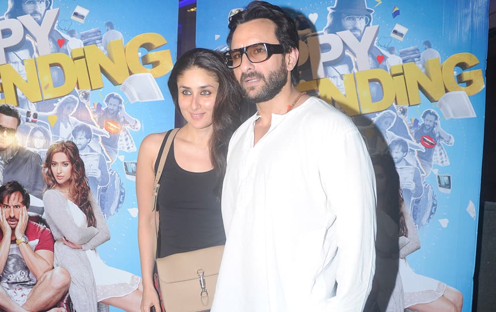 Kareena and Saif Ali Khan at the private screening of the forthcoming movie 'Happy Ending' in Mumbai. -dna