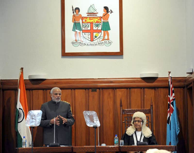 PM Narendra Modi addressing the Parliament of Fiji, in Suva, Fiji.