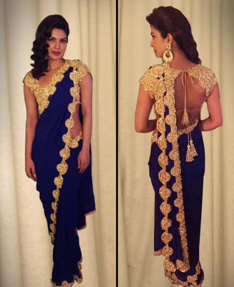 Priyanka Chopra ‏- @priyankachopra looked stunning in an @ajskofficial saree at Arpita Khan's wedding in Hyderabad. -twitter