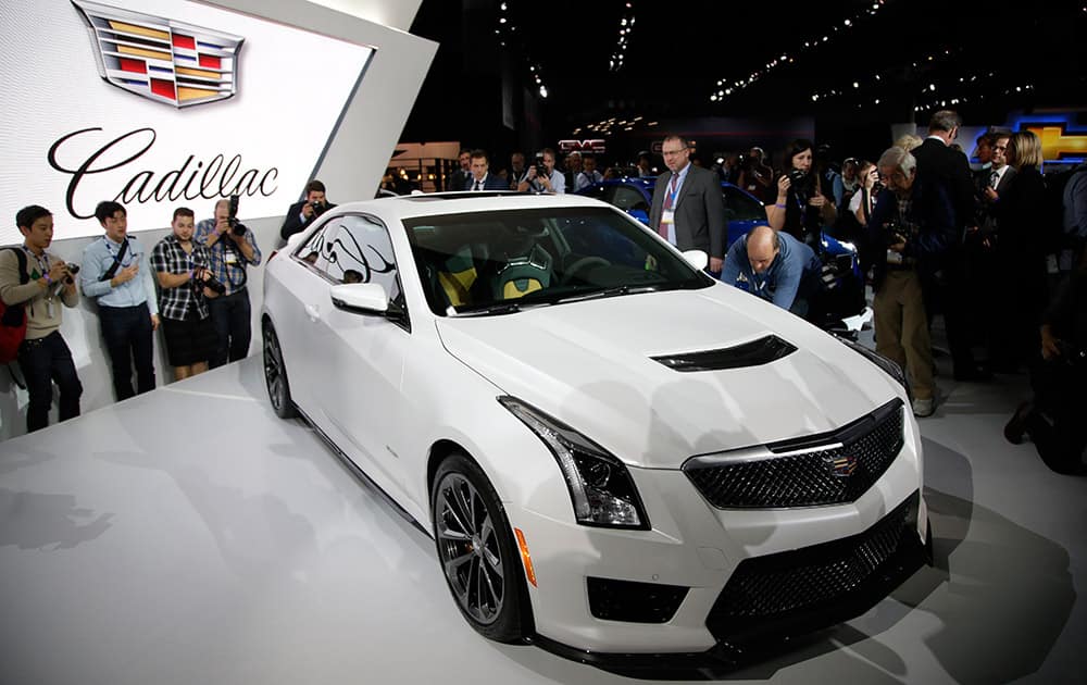 The 2016 Cadillac ATS-V coupe is unveiled at the Los Angeles Auto Show, in Los Angeles.