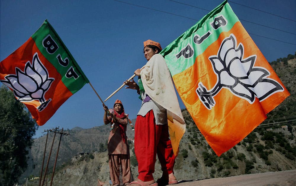 Supporters at BJP President Amit Shahs election rally in Ramban, J & K.