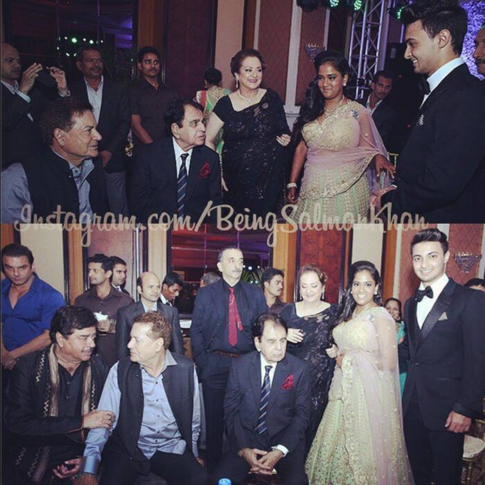 The newly wed couple with the legendary Dilip Kumar, his better-half Saira Banu, veteran actor Shatrughan Sinha.