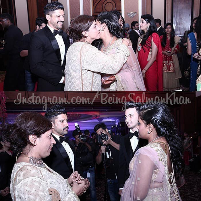 Farhan Akhtar and his sister Zoya with the newly wed couple.