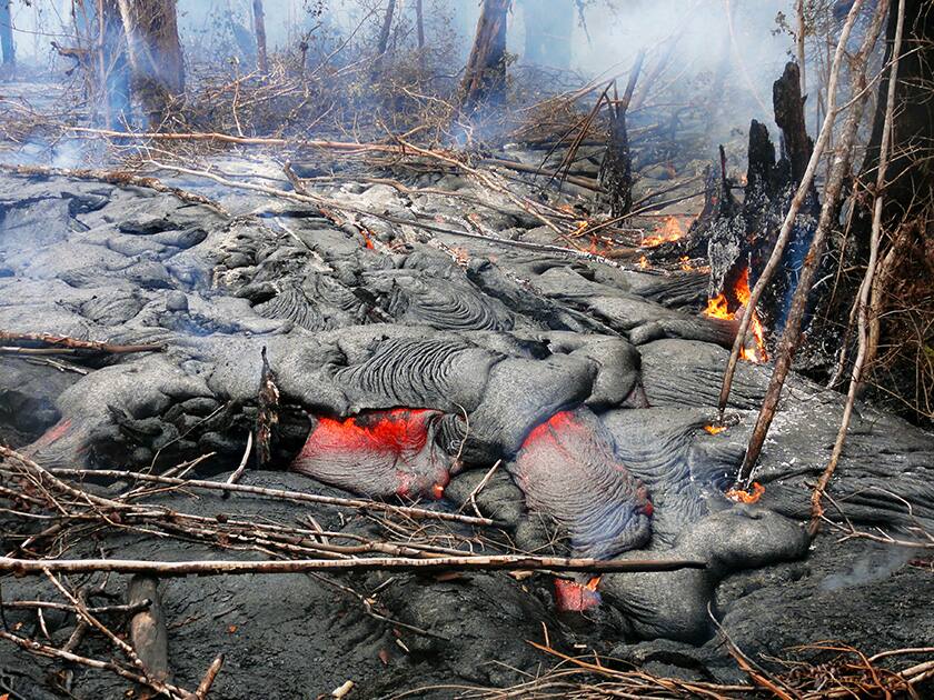 US Geological Survey shows a 'breakout' near a ground crack system near an abandoned geothermal well site near the town of Pahoa on the Big Island of Hawaii.