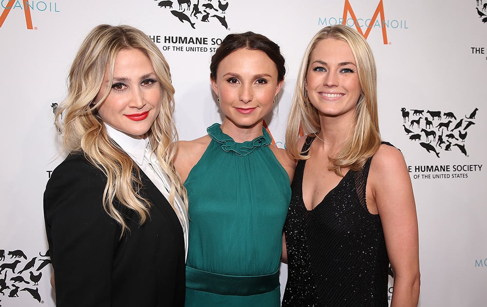 Designer Kimberly Ovitz, socialite Georgina Bloomberg and socialite Amanda Hearst arrive at The Humane Society of the United States To the Rescue! New York benefit gala and 60th anniversary celebration.