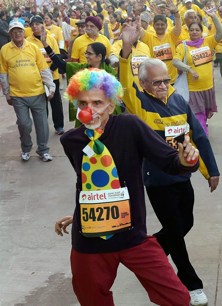 Senior-citizens participate in Airtel Delhi Half Marathon 2014 in New Delhi.