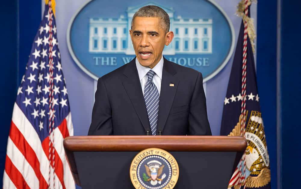 President Barack Obama speaks to the media in the briefing room of the White House, in Washington, after the Ferguson grand jury decided not to indict police officer Darren Wilson in the shooting death of Michael Brown.