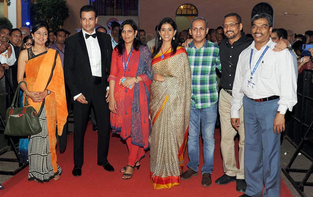 Actors Nana Patekar, Sonali Kulkarni, Rohit Roy and director Samruddhi Porey, on the Red Carpet, during the 45th International Film Festival of India, in Panaji.