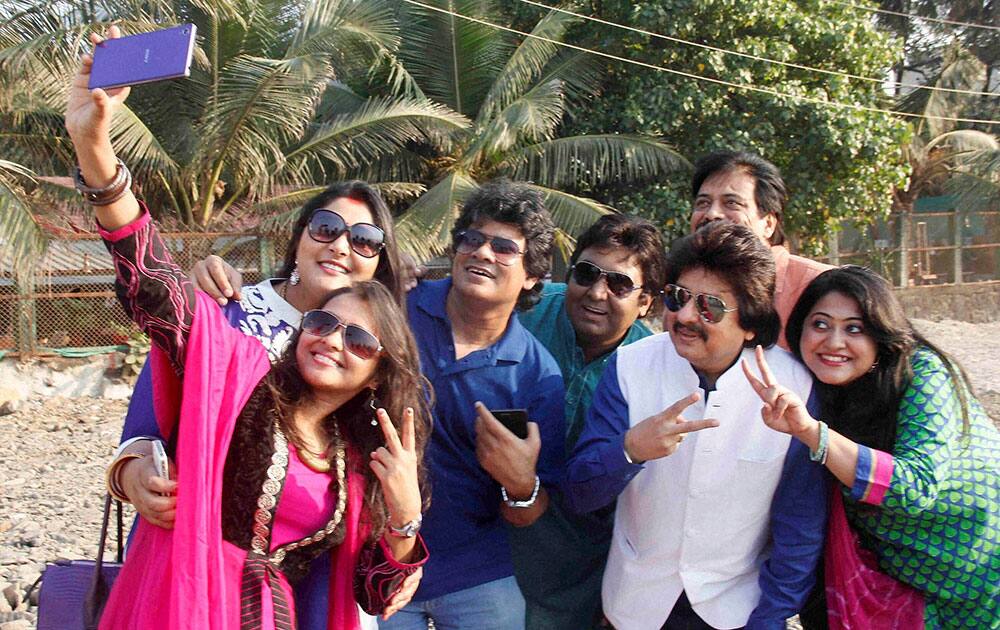 Ghazal maestro Pankaj Udhas along with young ghazal singers and theatre personalities at a photo shoot for Ghazal Harmony event in Mumbai.