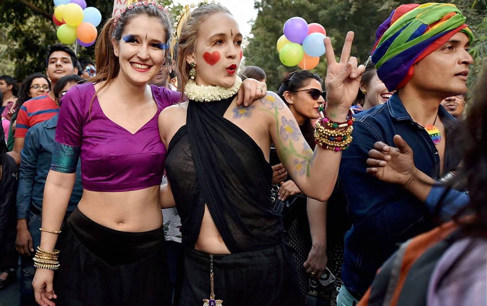 Supporters of LGBT Community takes part in the Delhi Queer pride march in New Delhi.