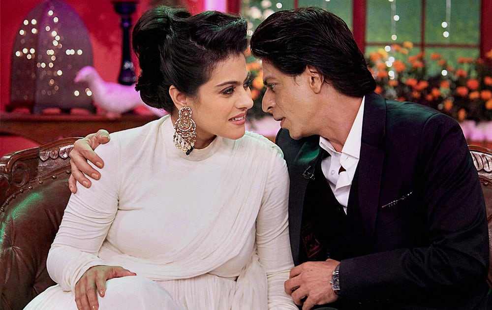 Shah Rukh Khan and Kajol at a promotional event in Mumbai.