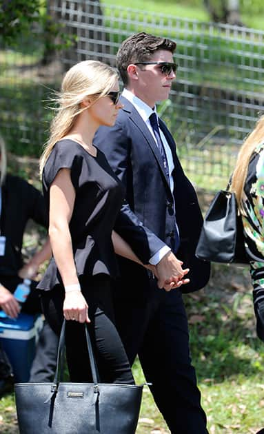 NSW cricketer Sean Abbott arrives for the funeral of Australian cricketer Phil Hughes in Macksville, Australia.