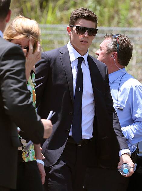 NSW cricketer Sean Abbott arrives for the funeral of Australian cricketer Phil Hughes in Macksville, Australia.