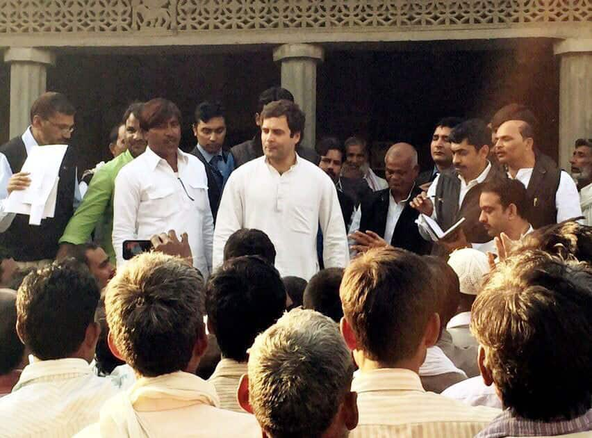 Congress Vice President Rahul Gandhi along with his party workers during his two day visit to Amethi-Raebareli, in Amethi.