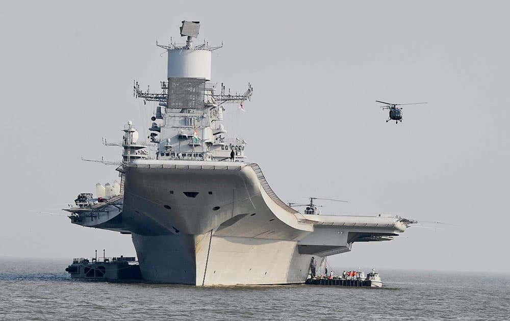 Newly commissioned INS Vikramaditya during the Navy day celebrations in Mumbai.