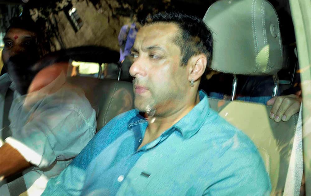 Bollywood actor Salman Khan arrives at the Mumbai Sessions Court for hearing of hit-and-run Case in Mumbai.