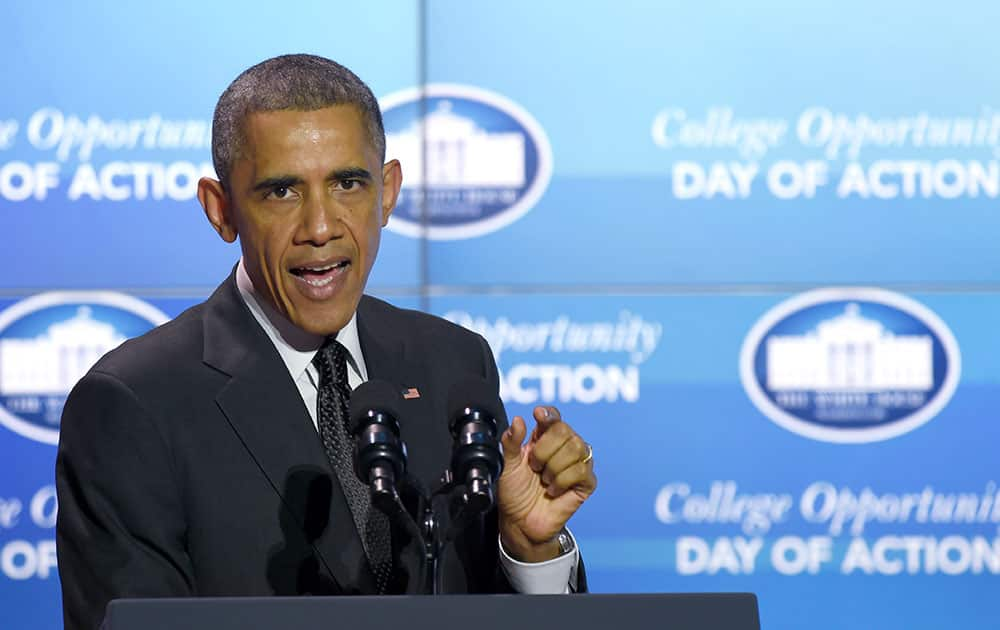 President Barack Obama speaks about the recent police issues before talking about education at the Summit on College Opportunity, at the Ronald Reagan Building in Washington.