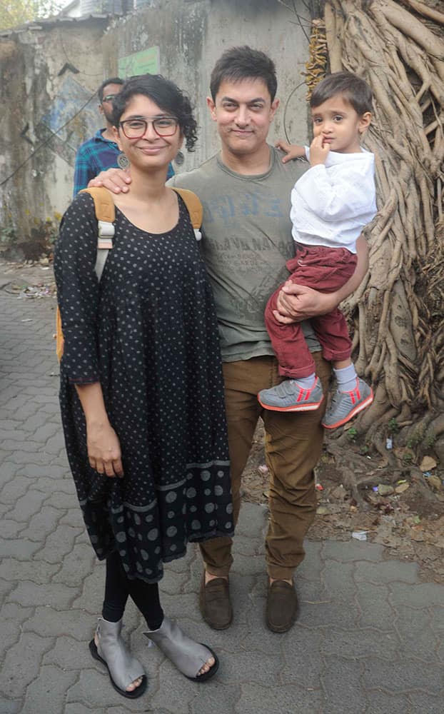 Kiran Rao and Aamir Khan with son Azad Rao Khan during the birthday celebration of Azad Rao Khan in Mumbai. DNA