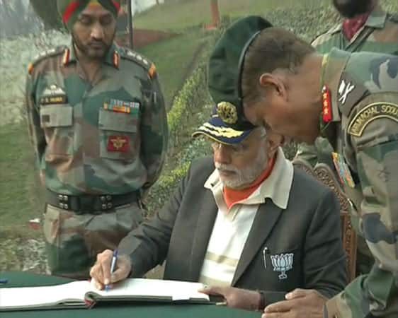 PM Narendra Modi pays tributes to jawaans at the #BadamiBagh headquarters of the Indian #Army. -twitter 