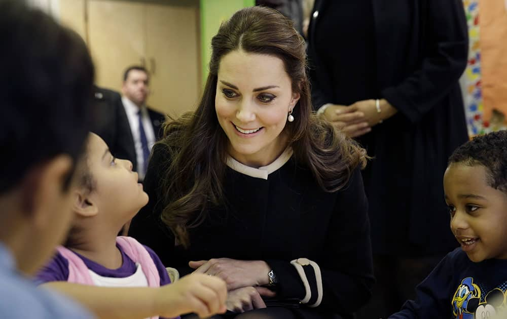 Kate, the Duchess of Cambridge, visits a pre-school class at the Northside Center for Childhood Development in New York.