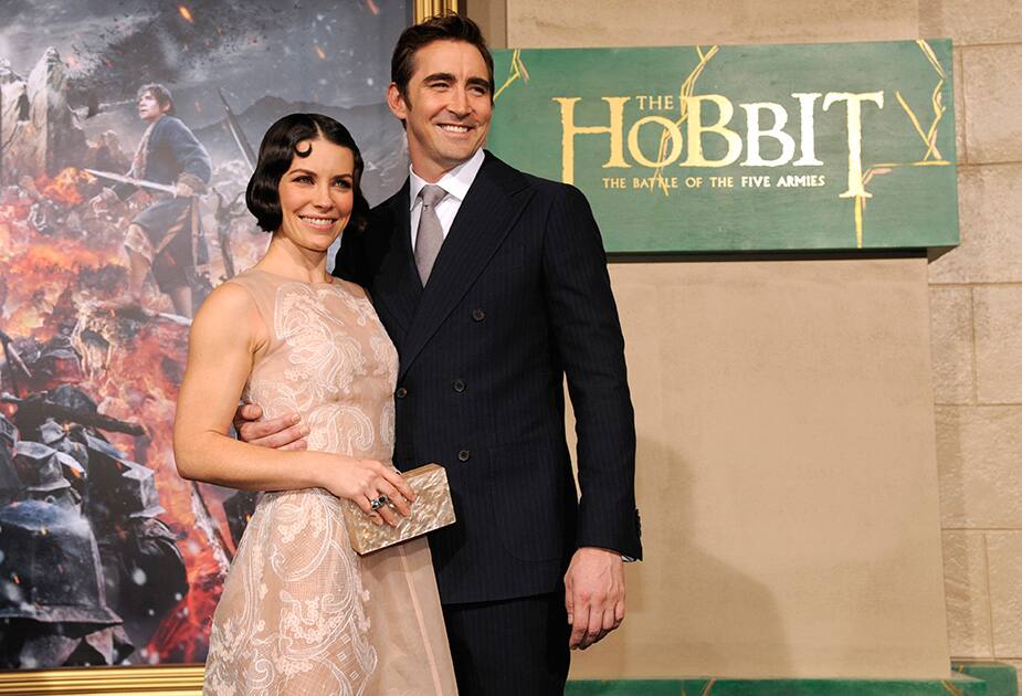 Evangeline Lilly and Lee Pace arrive at the Los Angeles premiere of 'The Hobbit: The Battle Of The Five Armies' at the Dolby Theatre.